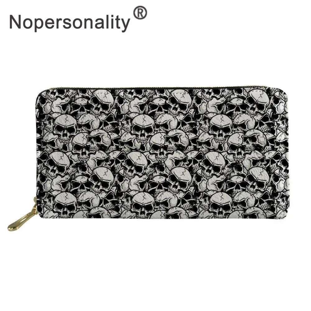 Nopersonality, женский кожаный кошелек с принтом черепа, кошелек на молнии, Дамская мода, держатель для карт, женский длинный клатч, кошелек, сумка для денег - Цвет: C0755Z21
