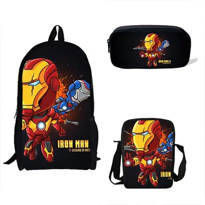 School Backpack 3 Pcs/set Iron Man Superhero Printing Schoolbag For Teenagers Girls Children Student Book Bag Boys Satchel - Цвет: j8779