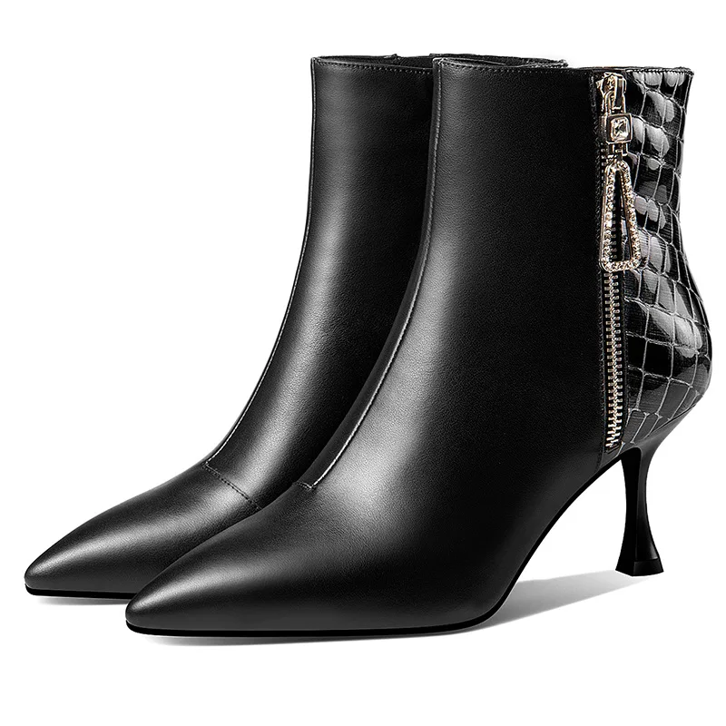 

Women's shoes and boots fall/winter leather boots pointed thin high heel boots color matching metal rhinestone fashion boots