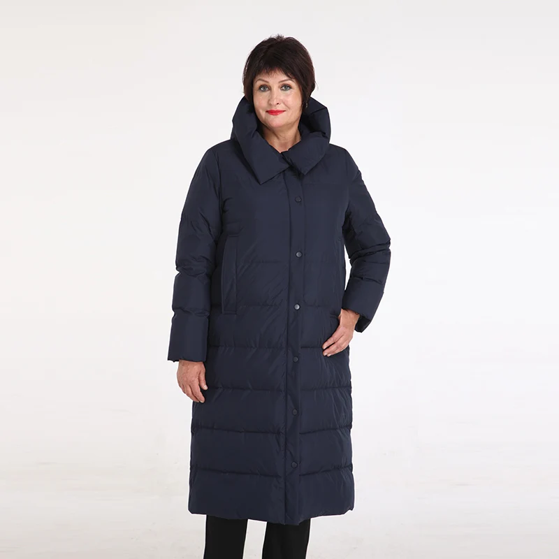 BURELLA женское свободное одноцветное пальто с капюшоном, длинное хлопковое пальто, зимнее уличное повседневное однобортное пальто с длинными рукавами, хлопковая куртка VN-252MW - Цвет: dark blue