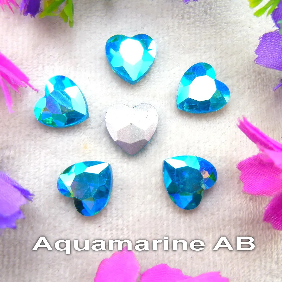 A9 Aquamarine AB Блестящее стекло, кристалл, 7 размеров, прозрачные AB и радужные цвета, точечная задняя часть, форма сердца, клей, стразы, бусины, аппликация, сделай сам, отделка - Цвет: A9 Aquamarine AB