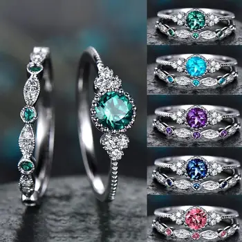 

Elegant Temperament Charming Jewelry Ring Women's Fashion Zircon Ring Couple Jewelry 1 Pair Rings Set Size 5-10 anillos mujer