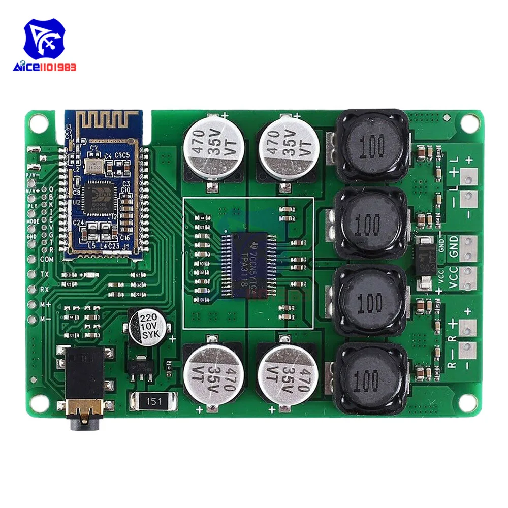

diymore Bluetooth 5.0 Receiver Module TPA3118 Amplifier Audio Stereo Board 2x30W/20W with AUX Audio Input