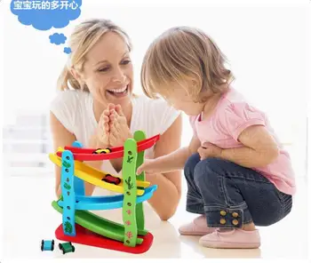 

Free shipping children's toys, wooden roller coasters, four layers gliding car, toy slide block KIDS gift