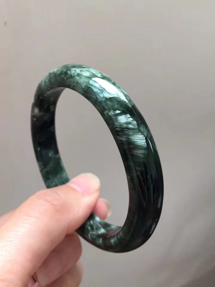 

57mm Genuine Natural Green Seraphinite Gemstone Crystal Round Bracelet Bangle Fashion For Women Men Certificate AAAAA