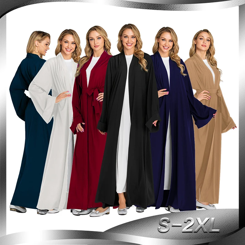Однотонное открытое кимоно абайя турецкий хиджаб мусульманское платье Caftan Дубай ислам одежда Абая для женщин марокканский кафтан Пакистан Оман
