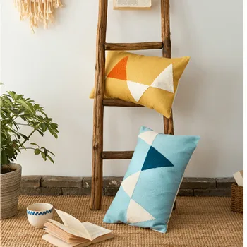 

DUNXDECO Cushion Cover Waist Decorative Pillow Case Modern Simple Colorful Geometric Cotton Thread Embroidery Bedding Coussin