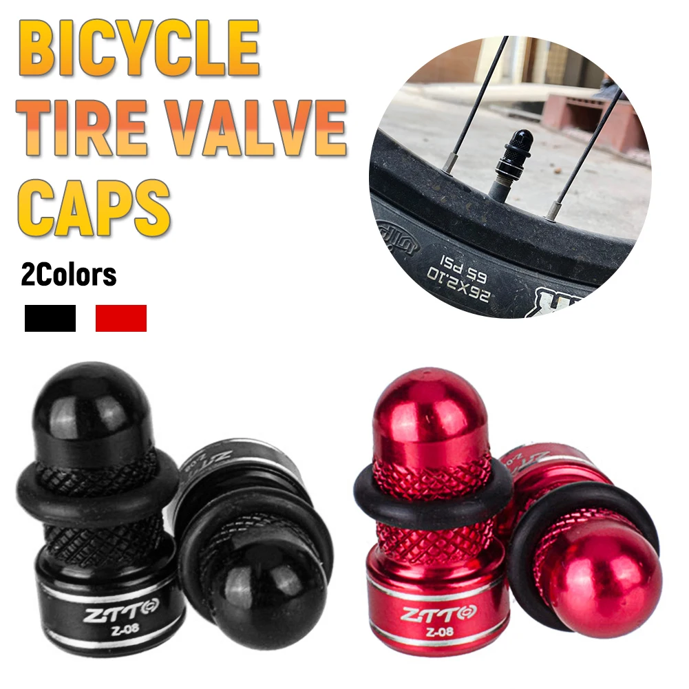 2PCS Bicycle Tire Valve Caps Aluminum Alloy Universal Bike Mouth Caps Mountain Bike Accessories Bike Valve Caps Red Black