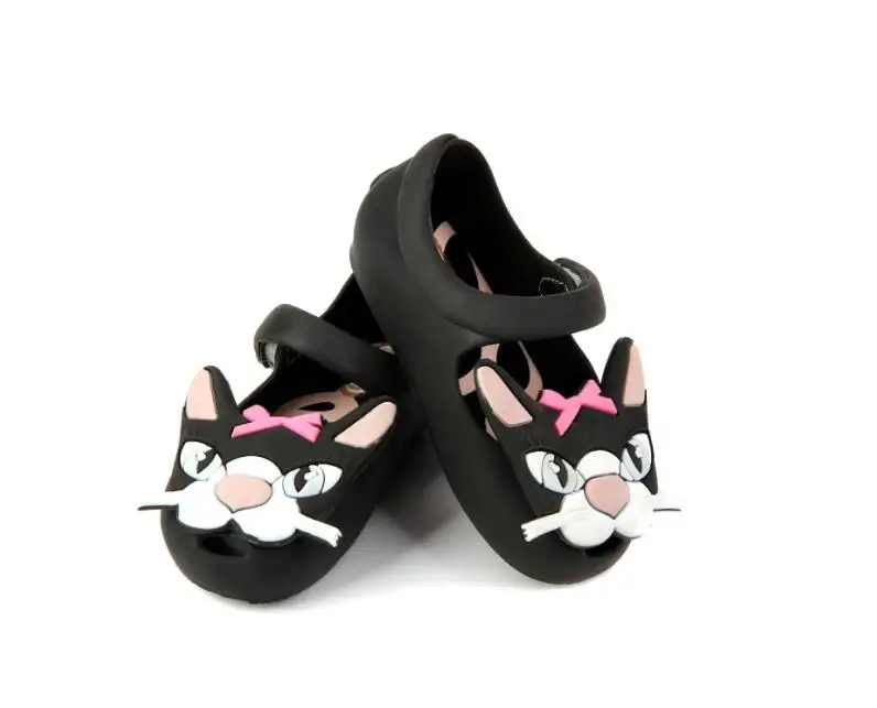 Летние сандалии с котом для девочек Классическая обувь с большим лицом и бантом для девочек детская обувь с нескользящей подошвой детские сандалии из мягкой кожи и ПВХ