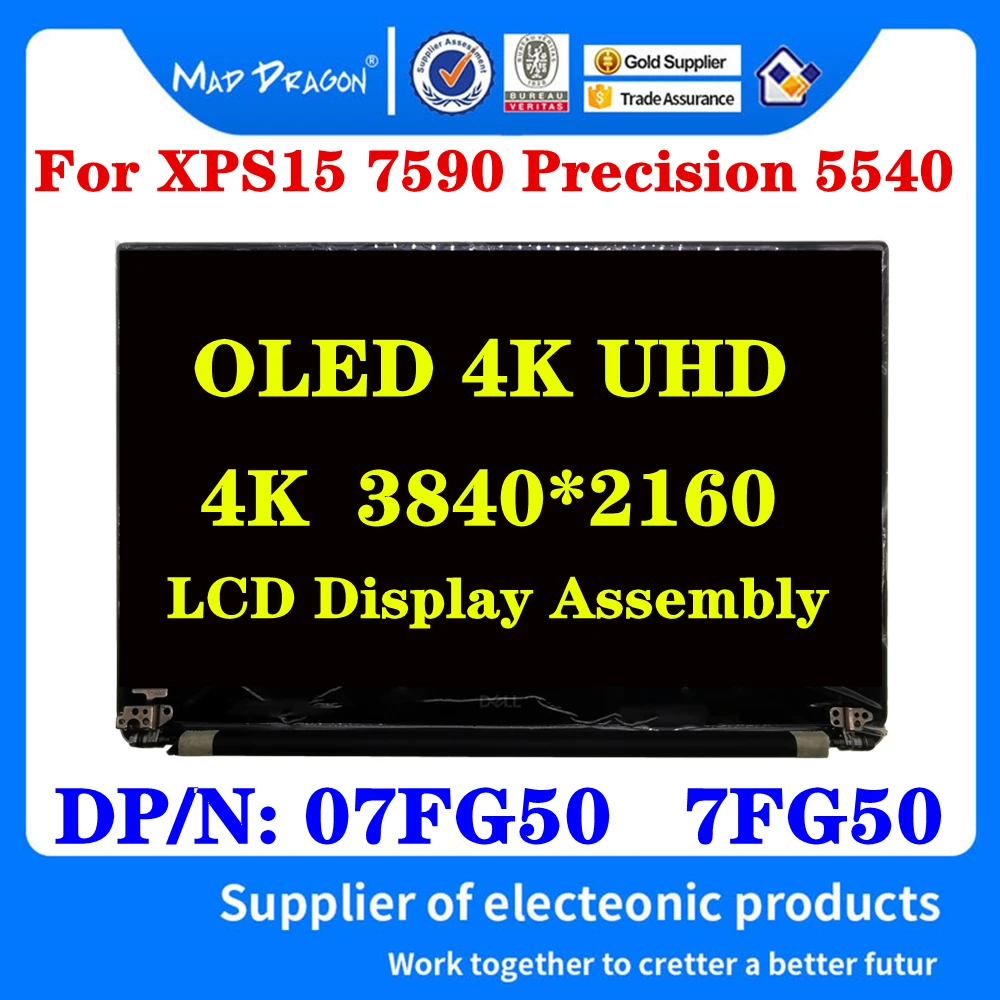 

New Original 07FG50 7FG50 For Dell XPS 15 7590 Precision 5540 15.6" Laptop OLED UHD 4K LCD Display Complete Assembly Silver