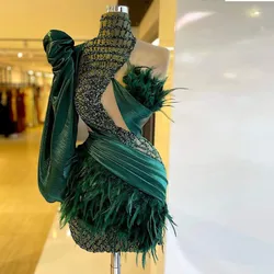Sexy Luxury Evening Dress For Ladies Beading Sequined Feathers  Long Sleeveless Mini Cocktail Dresses Dresses Robes De Cocktail