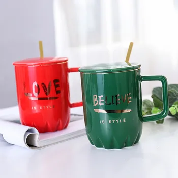 

"My Style" Modern Beautiful Ceramic Mug with Lid Spoon Tea Milk Coffee Cup Home Office School Mugcup