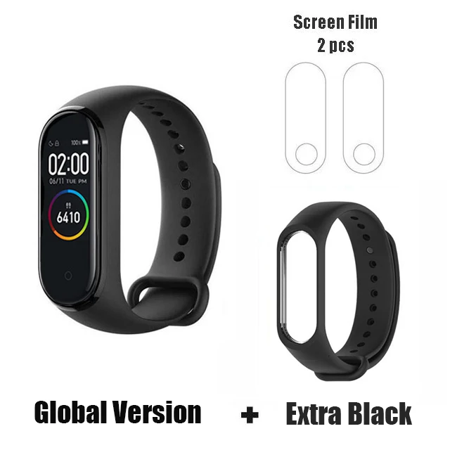 GB black film Xiaomi mi смарт-браслет 4, 3 цвета, AMOLED экран, mi Band 4, смарт-браслет, фитнес-браслет, Bluetooth, спортивный водонепроницаемый смарт-браслет - Цвет: GB black film