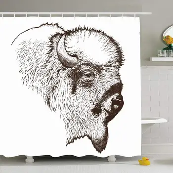 

Shower Curtain Set with Hooks 72x72 Animal Bison Texture Animals Horn Draw Painting Style Drawing Pattern Artwork Wildlife Ox