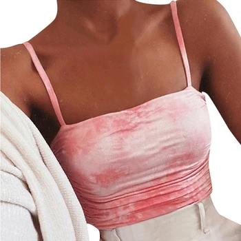 

Women Sleeveless Tie Dye Top Sexy Short Tops Summer Spaghetti Strap Lace Short Camis Women Casual Tank Tops Vest Cute Tee