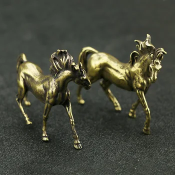 

Antique Collection A Pair Of Copper Solid Horse Statue Handicraft Miniature Figurines Birthday Gift Vintage HomeDecoration