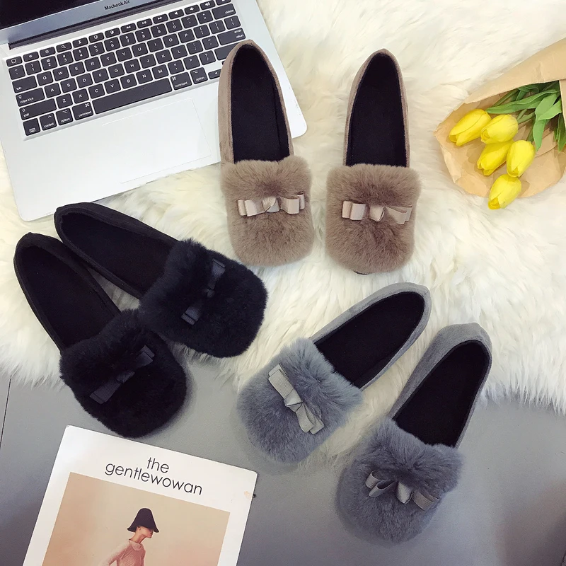 

Women 2019 Fashion Women's Nurse Shoes Autumn All-Match Casual Female Sneakers Bow-Knot Loafers Fur Round Toe Flats Shallow