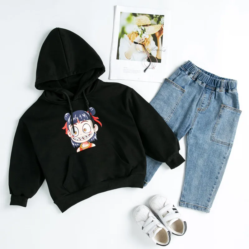 

Children Clothes Sets 2019 Autumn Winter Roupa Boys Long Sleeve Cartoon Nezha Hoodie Girls Fashion Jeans Pants Sweater Costumes