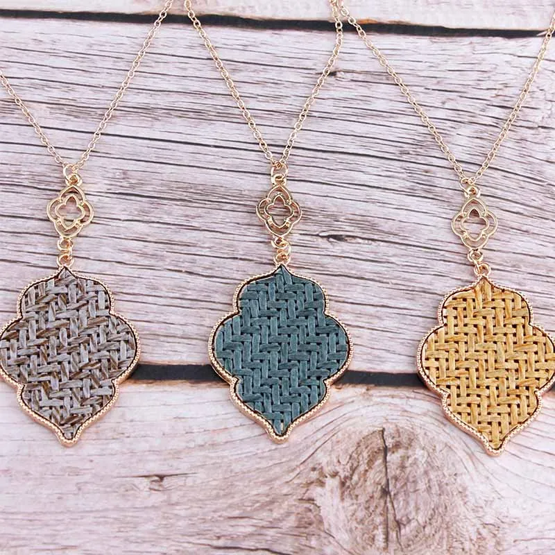 ZWPON Марокко плетение соломенное ожерелье женское длинное Quatrefoil геометрическое