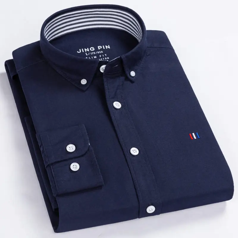 FGKKS, мужская рубашка с длинным рукавом, топы, осень, деловой бренд, Мужская однотонная хлопковая одежда, рубашки, повседневные рубашки, рубашки для мужчин - Цвет: Light Navy