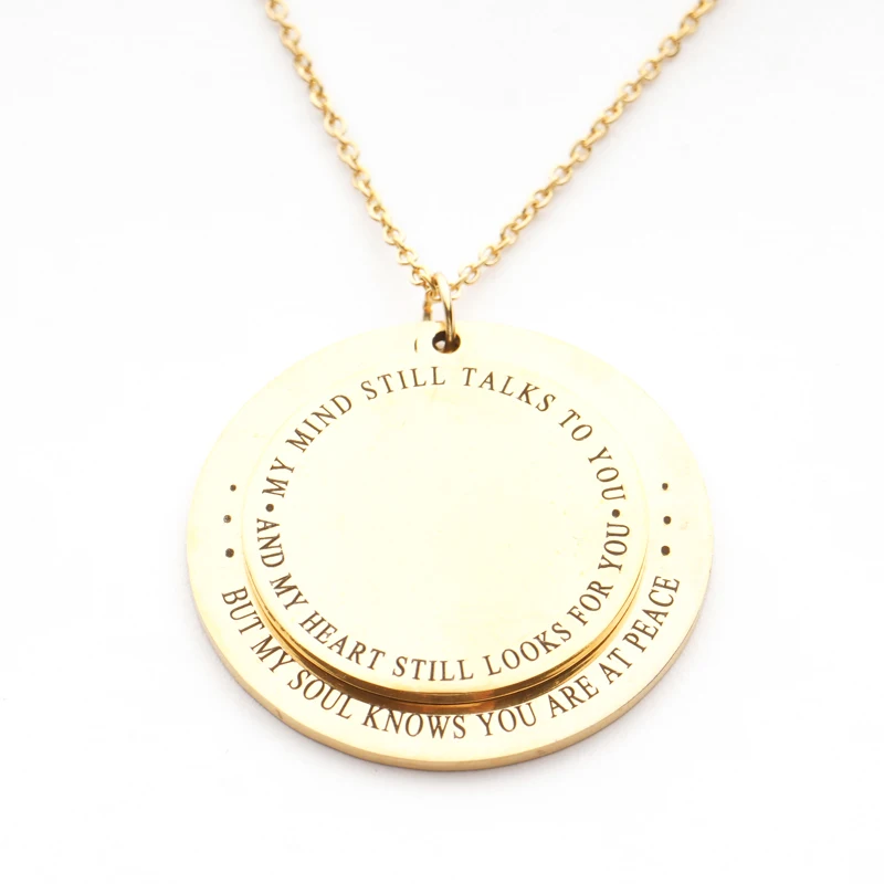 

Drop Shipping Disc Necklace "MY MIND STILL TALKS TO YOU "Letter Pendant Necklace for Men and Women YP7382