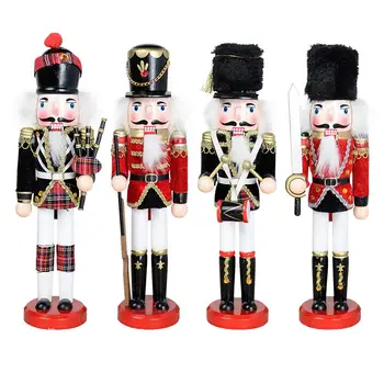 

30cm Wood Nutcracker Soldier Puppet Desktop Shopwindow Ornaments Handmade Art Craft Color Painted Nutcracker Figurine Xmas Gifts