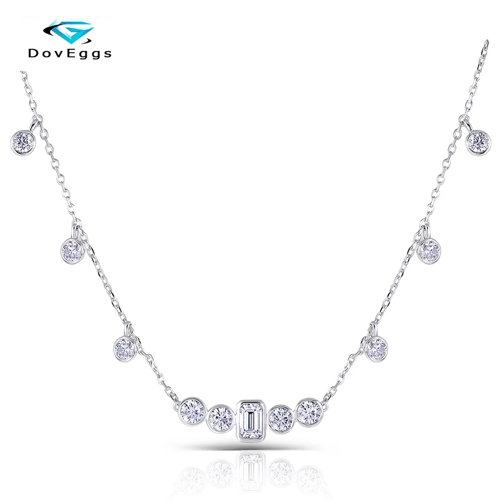 

DovEggs Elegant Sterling Solid 925 Silver 4x6MM Emerald Cut F Color Moissanite Necklace with Accents for Women Wedding Gifts