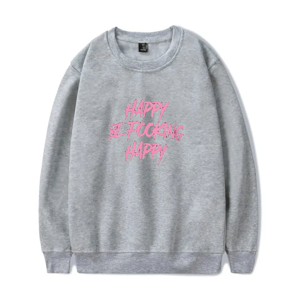 Толстовка в стиле хип-хоп yungblud be fooking happy с круглым вырезом Женская/Мужская Новая Толстовка kpop Весенняя Осенняя Толстовка в стиле Харадзюку с круглым вырезом - Цвет: grey