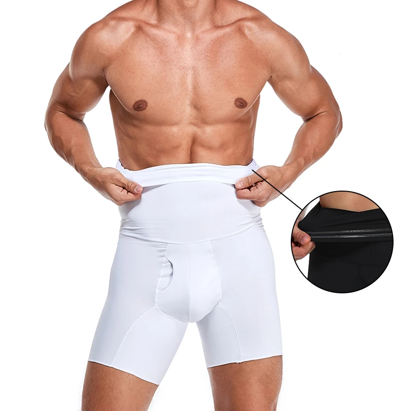 Men Slimming Body Shaper Waist Trainer High Waist Control Panties Compression Boxer Underwear Abdomen Belly Shorts Open Crotch