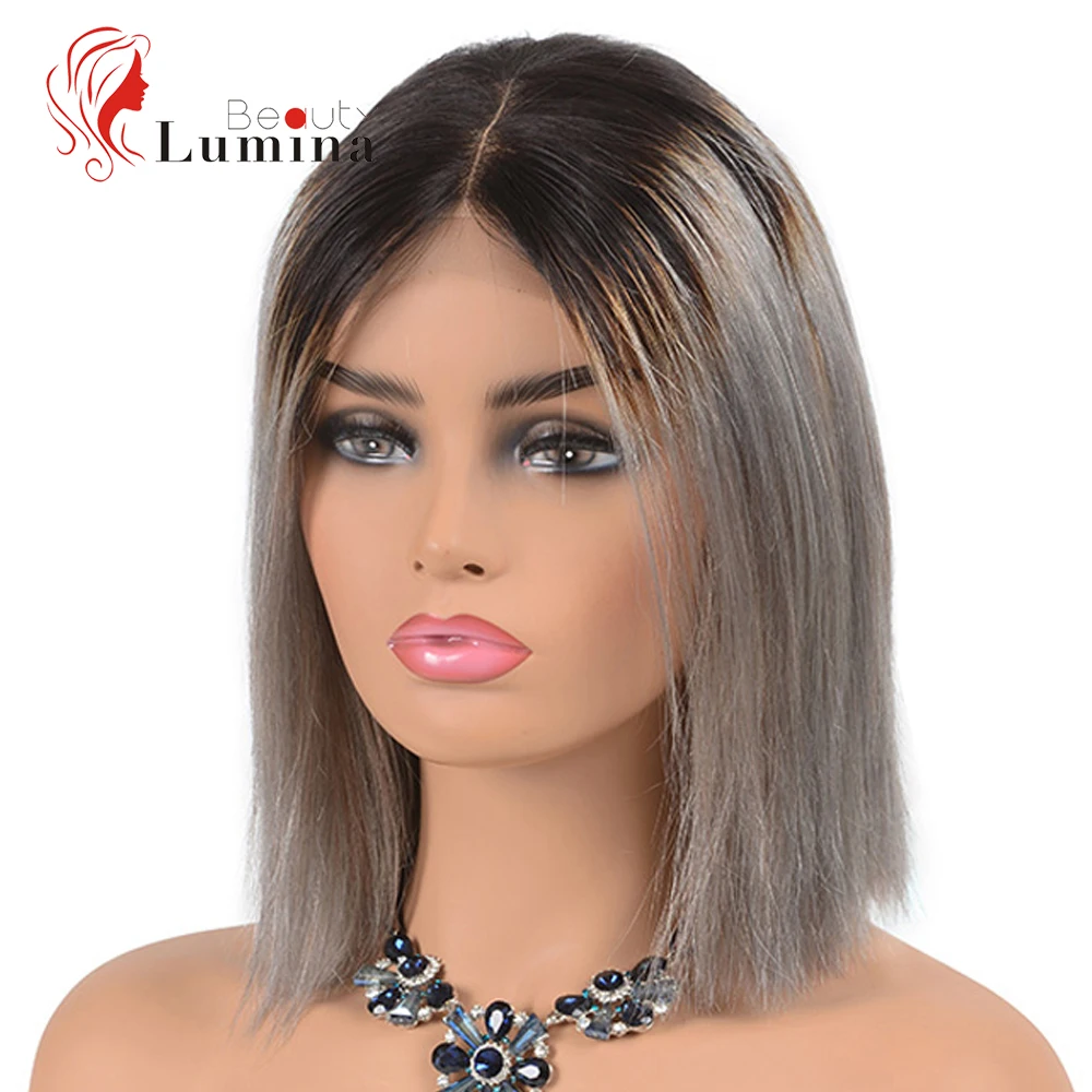 

Short Bob Wig 4x4 Lace Closure Wig Pre Plucked T1B/Grey Ombre Human Hair Wig Pre Plucked Brazilian Virgin Hair Straight Hair Wig