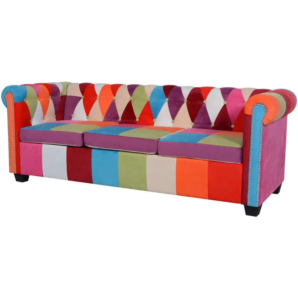 

VidaXL Modern Design Cube Sofa Patchwork Fabric Couches Sweden Design Sofa Chair Backrest Cushion 3 Seater for Living Room