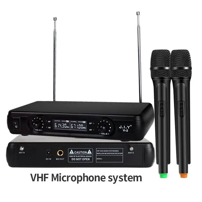 

2CH Dynamic Wireless Microphone Long Range Dual Handheld Transmitter LED Receiver Professional VHF Mic for Karaoke Speech System