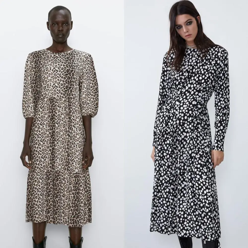  Newly Fashion 2019 ZA Leopard Printing Maxi Dress Women Autumn Clothing Casual Loose Sexy leopard D