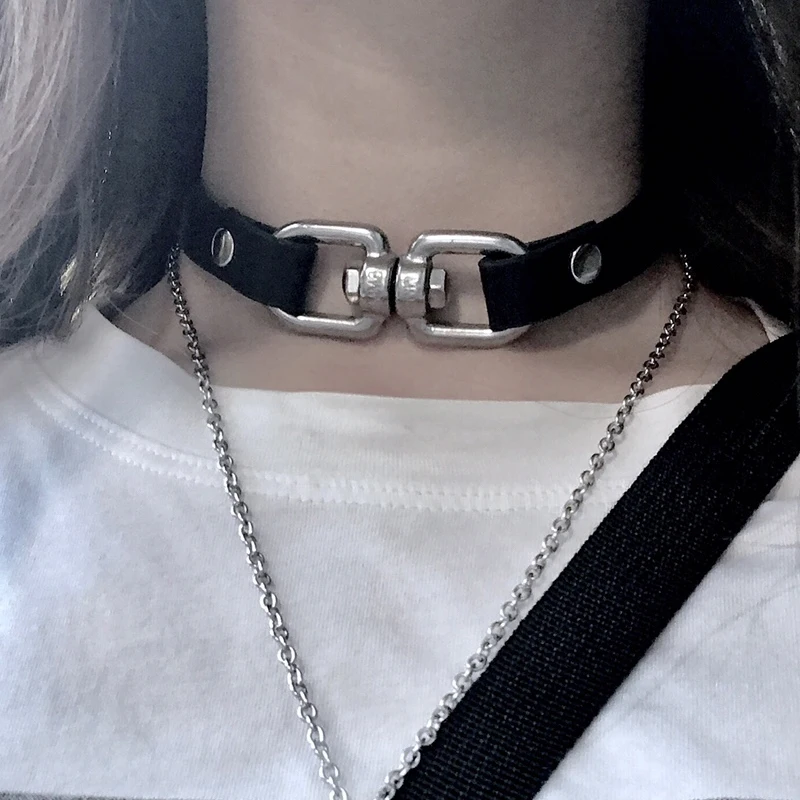 Ручной работы панк готический кожаный металлический чокер воротник Косплей - Metal Color: Black Leather
