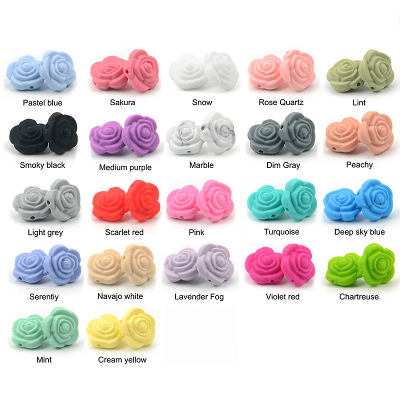 Elegant Rose Flower Silicone Bead Set for DIY Jewelry and Crafts (10 pcs)
