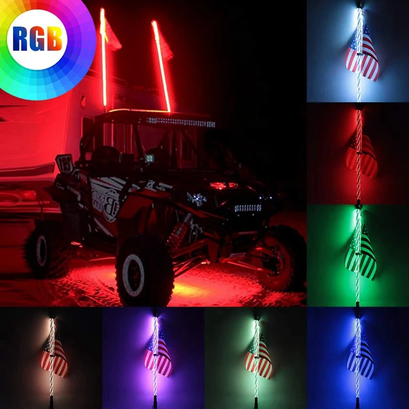2X двойной 2FT светодиодный RGB цвет штыревые огни W/пульт дистанционного управления для ATV UTV RZR 4WD