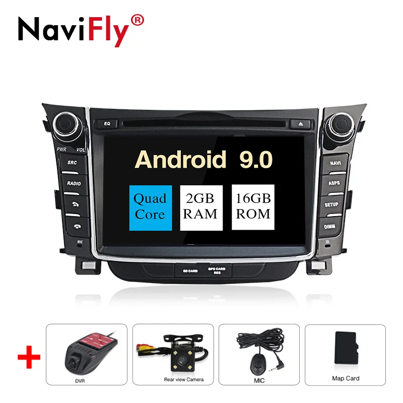NaviFly Android 9,0 2din автомобильный мультимедийный плеер " сенсорный экран Авторадио Стерео для HYUNDAI i30 2011-2013 поддержка gps навигации - Цвет: 16G camera DVR