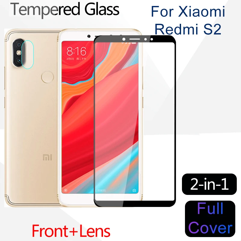 2-в-1 защитная пленка из закаленного стекла для Xiaomi Redmi S2 переднего экрана + мягкий
