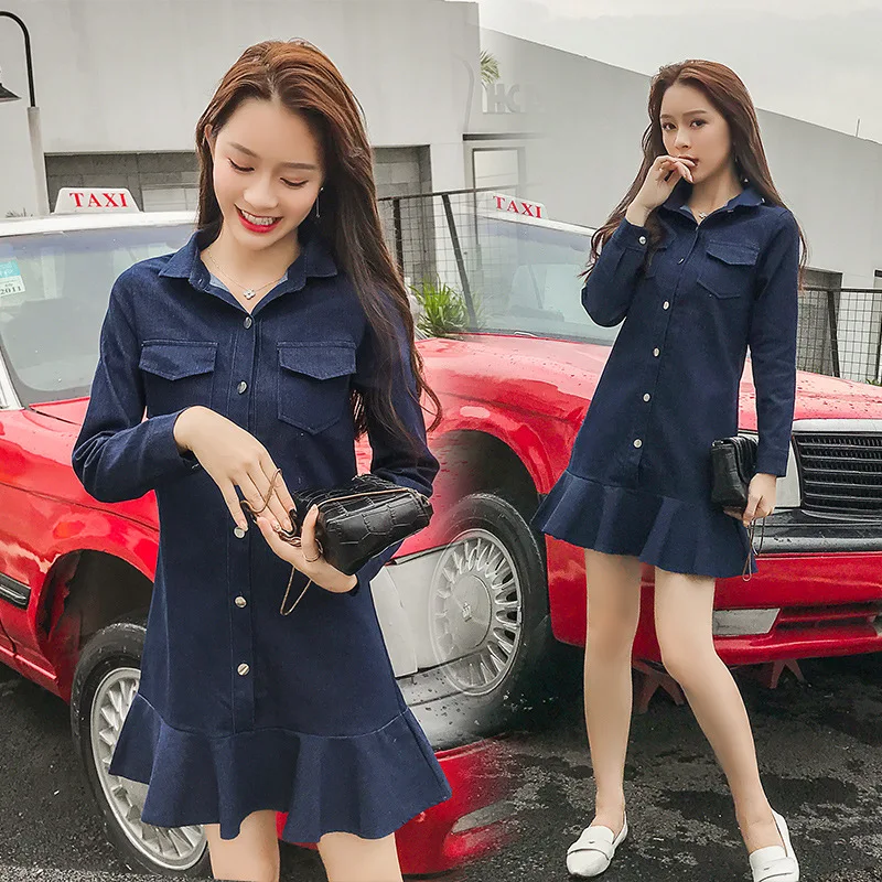 

Long Sleeve Computer Cable Lock Women's Short 2019 Spring New Style Korean-style Loose-Fit Slimming Cowboy Fishtail Skirt