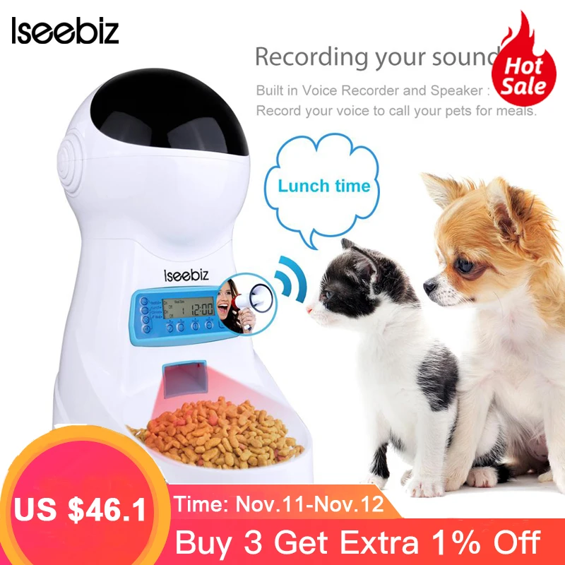 Iseebiz 3l Automatic Pet Food Feeder With Voice Recording Pet Food