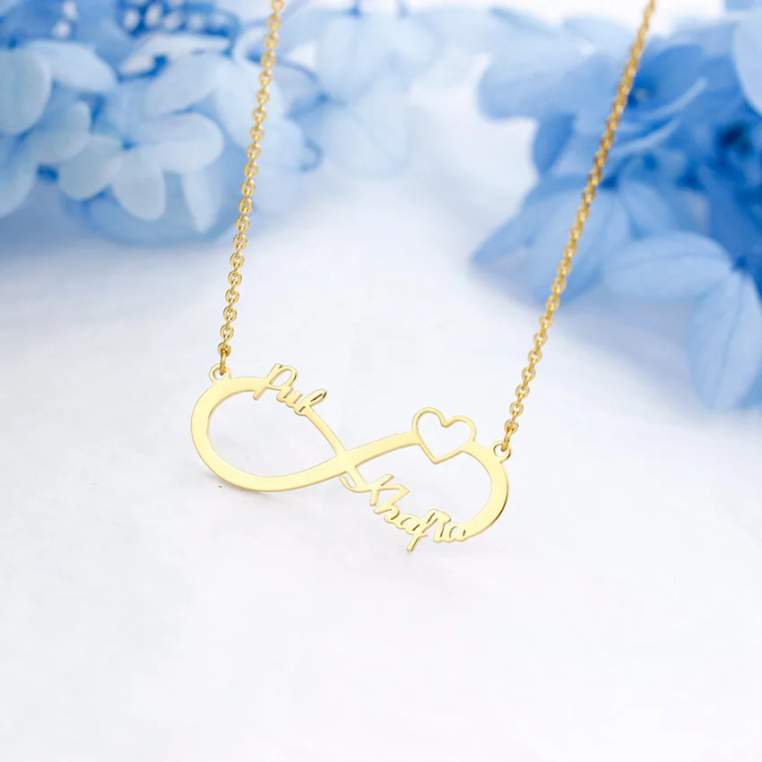 2 Names with Heart 1 Персонализированные Сердце Бесконечность именной браслет из нержавеющей стали на заказ 1-4 названия бесконечность браслеты ручной работы ювелирные изделия для женщин день рождения - Окраска металла: 2 Names with Heart 1