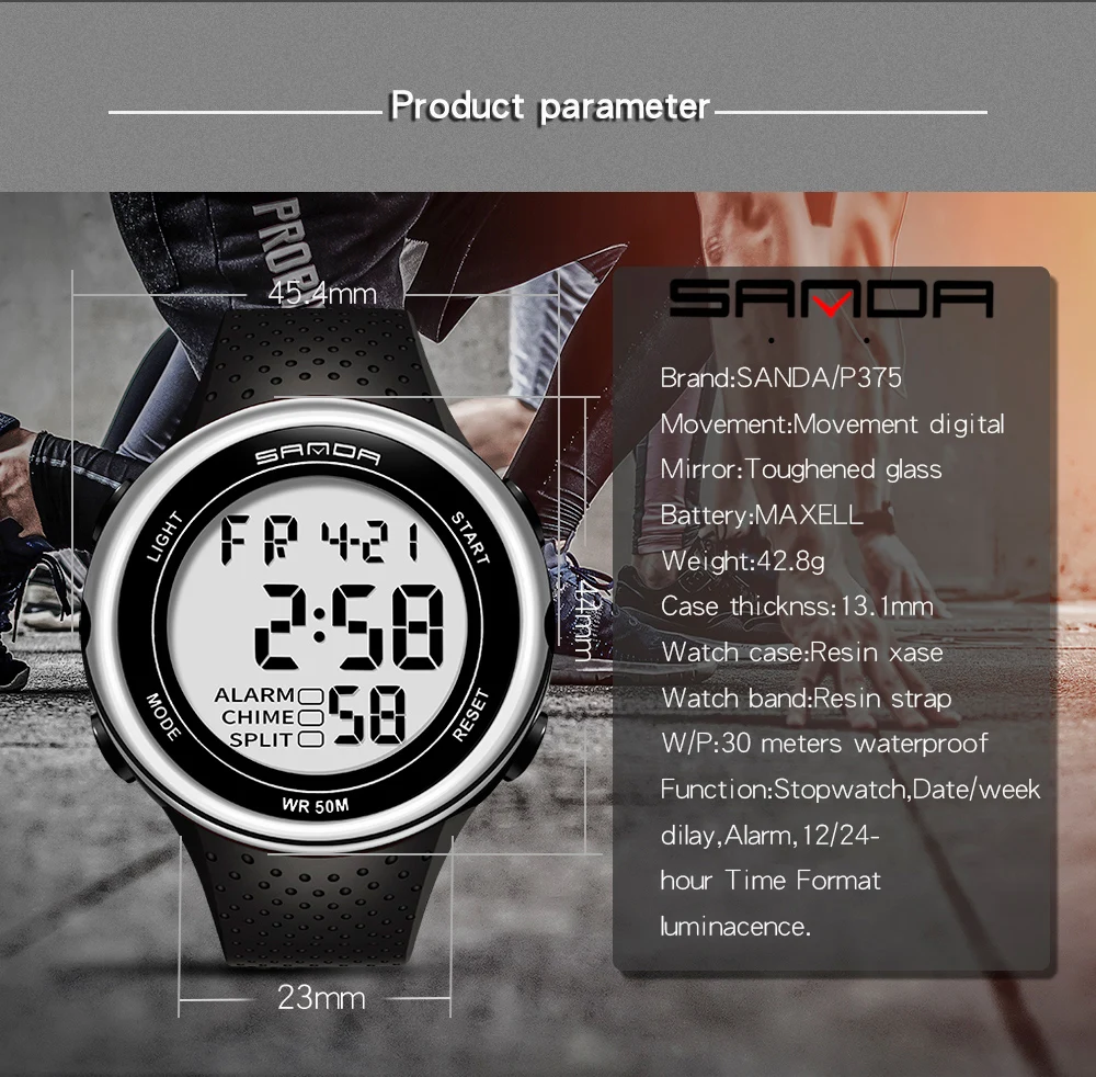 10 Year Battery Watch Oudoor Sport Watch Men 100M Waterproof Digital Watches Man Japanese Movement Thai Rubber Strap Sanda Watch
