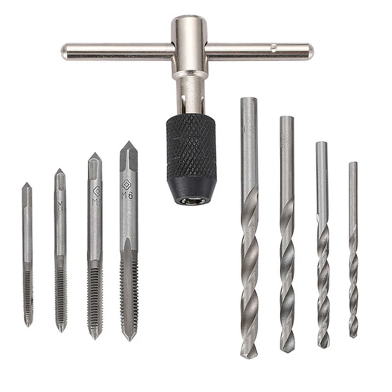 High Quality 6Pcs/9Pcs T-handle Reversible Single Tap Wrench Set Tapping Threading Tool M3-M8 Screwdriver Tap Holder Hand Tool