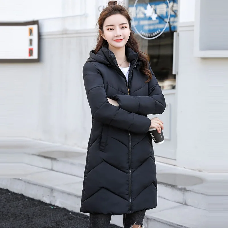 Зимняя женская куртка с капюшоном, большие размеры S-6XL, зимнее пальто, женская куртка, теплая длинная парка, женский пуховик, Женская куртка - Цвет: black