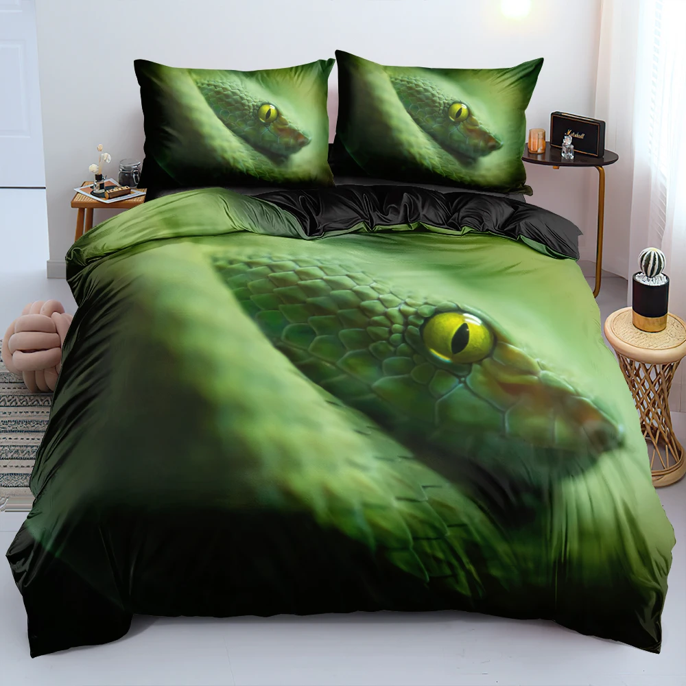 

Комплект постельного белья с 3D зеленым змеиным принтом, A/B, двустороннее одеяло/комплект пододеяльника, двойной Королевский размер, 220x240 см, постельное белье, домашний текстиль