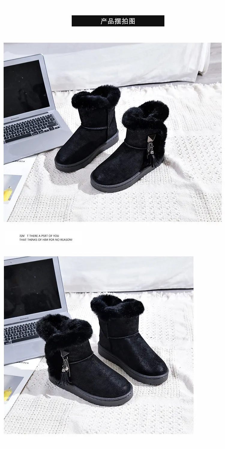 Autumn winter new rhinestone buckle female cotton shoes Korean rabbit hair fashion snow boots in the tube keep warm women boot
