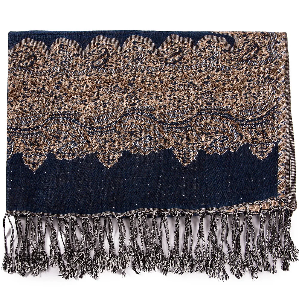 Paisley Borders Pashmina Silk 2 Tones Scarf Wrap Shawl Head Scarves Light Weight Large Thin Tassels Long |