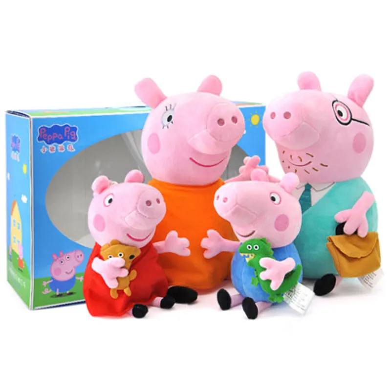 Peppa pig оригинальные аутентичные свиньи Пегги семья четыре Плюшевые игрушки 16 \ 30 см Плюшевые игрушки семья загружена Лучшие дети подарок Рождественский подарок