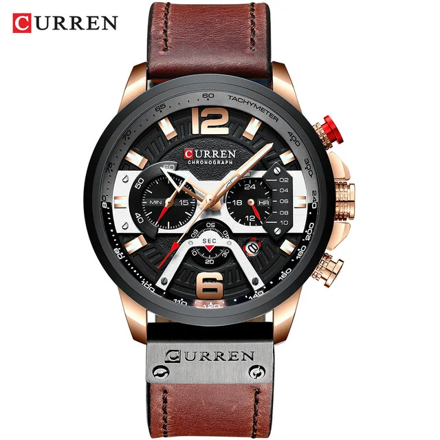 red black gold Curren Лидирующий бренд Модные кожаные роскошные мужские кварцевые часы Календарь военные многофункциональные спортивные водонепроницаемые наручные часы Relogio - Цвет: red black gold