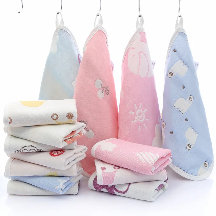 Милое детское полотенце для мытья лица Хлопок 6 слоев марли 25*25 см квадратный новорожденный напечатанный мультяшный носовой платок купальная салфетка